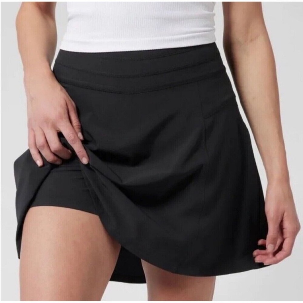 Athleta All Day Skort Skirt Jupe Short Black Size 12 Zip Pocket Tennis Golf